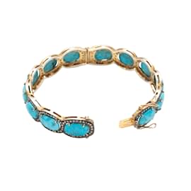 Autre Marque-Bracelet manchette doré Jennifer Miller turquoise et diamants-Doré