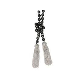 Autre Marque-Black Faceted Bead & Diamond Tassel Necklace-Black