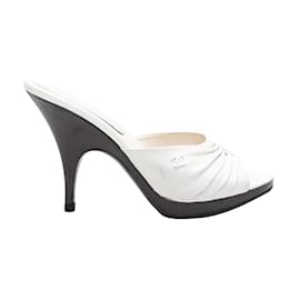 Chanel-White Chanel Heeled Leather Sandals Size 37-White