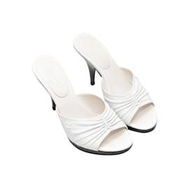 Chanel-Sandalias de piel con tacón Chanel blancas Talla 37-Blanco