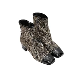 Chanel-Black & Gold Chanel Glitter Cap-Toe Ankle Boots Size 37-Black