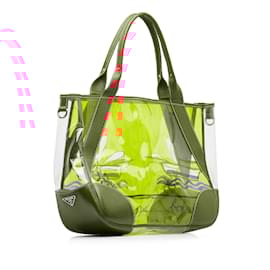 Prada-Yellow Prada Printed Vinyl Tote Bag-Yellow