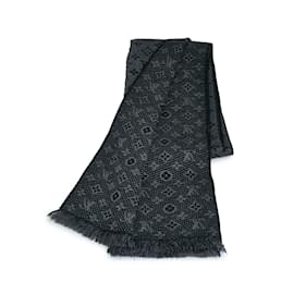 Louis Vuitton-Gray Louis Vuitton Logomania Wool Scarf Scarves-Other