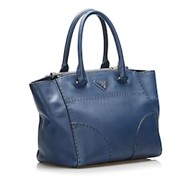 Prada-Blue Prada Calfskin Stitched Handbag-Blue