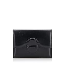 Hermès-Black Hermes Box Calf Leather Clutch Bag-Black