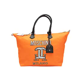 Moschino-Orange & Multicolor Moschino Couture Nylon Shopper Tote-Orange
