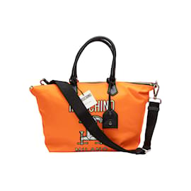 Moschino-Orange & Multicolor Moschino Couture Nylon Shopper Tote-Orange