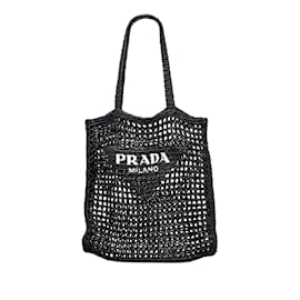 Prada-Black Prada Raffia Logo Tote-Black