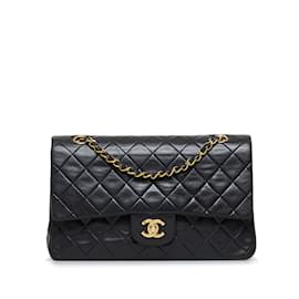 Chanel-Black Chanel Medium Classic Lambskin Double Flap Bag-Black