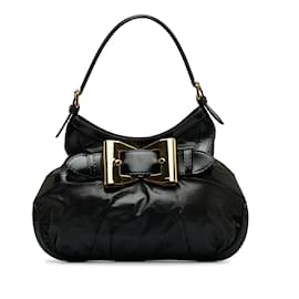 Gucci-Black Gucci Leather Dialux Queen Hobo Bag-Black