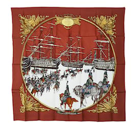 Hermès-Lenços de seda vermelhos Hermes Marine et Cavalerie-Vermelho