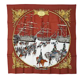 Hermès-Red Hermes Marine et Cavalerie Silk Scarf Scarves-Red