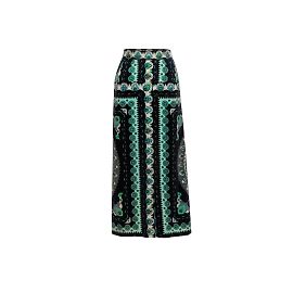 Vintage Marinha e Multicolor Emilio Pucci 60s Saia maxi estampada em veludo tamanho EUA 8 Azul marinho