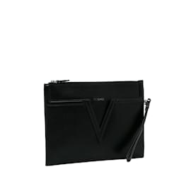 Versace-Bolso de mano Versace de cuero con logo V negro-Negro