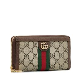 Gucci-Portefeuille zippé marron Gucci GG Supreme Ophidia-Marron