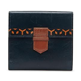 Yves Saint Laurent-Navy YSL Leather Small Wallet-Navy blue