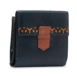 Yves Saint Laurent-Navy YSL Leather Small Wallet-Navy blue