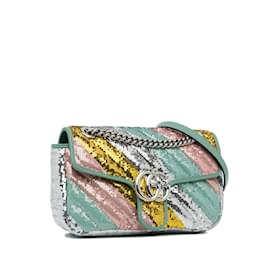 Gucci-Mehrfarbige, kleine Gucci-Umhängetasche aus GG Marmont mit Pailletten-Mehrfarben