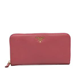 Prada-Pink Prada Saffiano Zip Around Long Wallet-Pink
