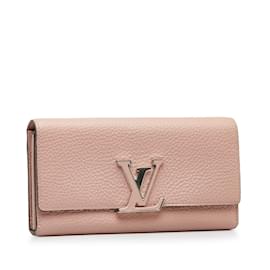 Louis Vuitton-Pink Louis Vuitton Taurillon Capucines Wallet-Pink