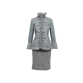 Oscar de la Renta-Costume jupe en laine et cachemire bleu clair et gris Oscar de la Renta Taille UK 4,8-Bleu