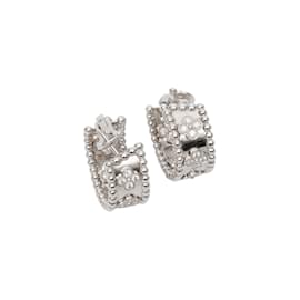 Autre Marque-18K White Gold & Diamond Van Cleef and Arpels Perlee Clovers Hoop Earrings-Golden