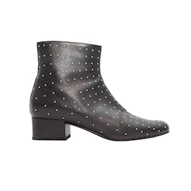 Saint Laurent-Tamanho de botins pretos de couro com tachas Saint Laurent 38-Preto