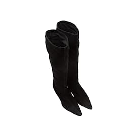 Gucci-Black Gucci Pointed-Toe Suede Knee-High Boots Size 39-Black