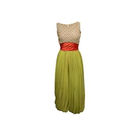 Autre Marque-Vintage Chartreuse & Multicolor Norman Norell Beaded Jumpsuit Size XS-Multiple colors