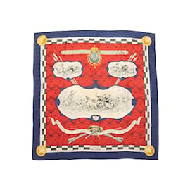 Hermès-Sciarpa di seta con stampa Hermes Louveterie Royale rossa e multicolore-Rosso