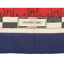 Hermès-Roter und mehrfarbiger Seidenschal mit Hermès-Louveterie-Royale-Print-Rot