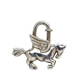 Hermès-Silver Hermes Pegasus Cadena Lock Charm-Silvery