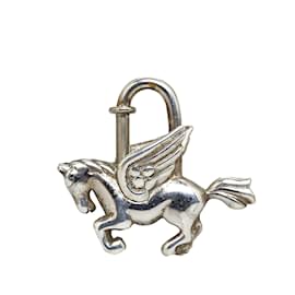 Hermès-Silver Hermes Pegasus Cadena Lock Charm-Silvery