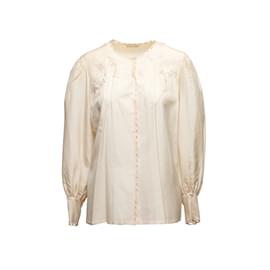 Hanae Mori-Vintage crema Hanae Mori seda bordado blusa tamaño US M-Crudo