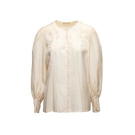 Vintage Creme Hanae Mori Seide bestickte Bluse Größe US M Roh