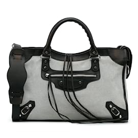 Balenciaga-Gray Balenciaga Perforated Twill Motocross Classic City Satchel-Other