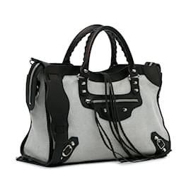 Balenciaga-Gray Balenciaga Perforated Twill Motocross Classic City Satchel-Other