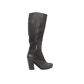Prada-Black Prada Knee-High Heeled Boots Size 36-Black