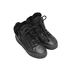 Giuseppe Zanotti-Black Giuseppe Zanotti High-Top Shearling-Trimmed Sneakers Size 36-Black