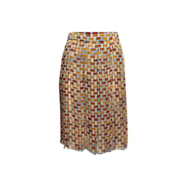 Prada-Vintage Brown & Multicolor Prada 1990s Silk Printed Skirt Size EU 40-Brown