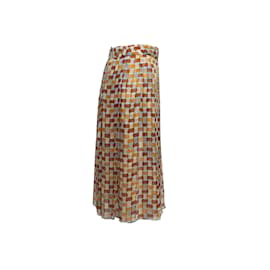 Prada-Vintage Brown & Multicolor Prada 1990s Silk Printed Skirt Size EU 40-Brown