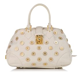 Louis Vuitton-White Louis Vuitton Polka Dots Panama Bowly Tote Bag-White