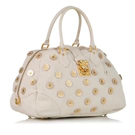 Louis Vuitton-White Louis Vuitton Polka Dots Panama Bowly Tote Bag-White