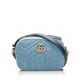 Gucci-Borsa a tracolla Gucci GG Marmont Matelasse perlata blu-Blu