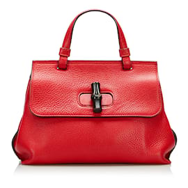 Gucci-Bolso satchel diario pequeño de bambú Gucci rojo-Roja