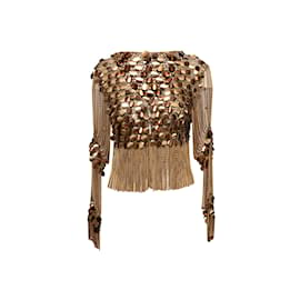 Autre Marque-Gold Loris Azzaro Crochet Paillettes Top Size S-Golden