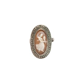 Autre Marque-Silver Vintage Cameo Shell Ring-Silvery