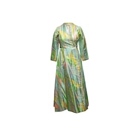 Autre Marque-Vintage Green & Multicolor Stavropoulos Printed Evening Coat Size S/M-Green