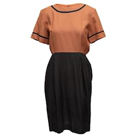 Autre Marque-Vintage Brown & Black Balmain Ivoire 1980s Linen Dress Size EU 40-Brown