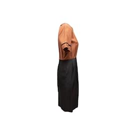 Autre Marque-Vintage marrón y negro Balmain Ivoire 1980s Vestido de lino Talla UE 40-Castaño